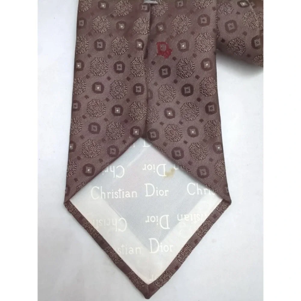 Christian Dior Monsieur Brown Vintage Embroidered‎ Silk Blend Geometric Neck Tie